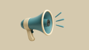 Illustration showing a light blue megaphone representing media coverage of B2B tech companies in major business publications like Forbes, TechCrunch, and WSJ.