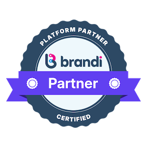 Brandi AI Platform Partner certified badge displaying partnership in AI visibility and Generative Engine Optimization.
