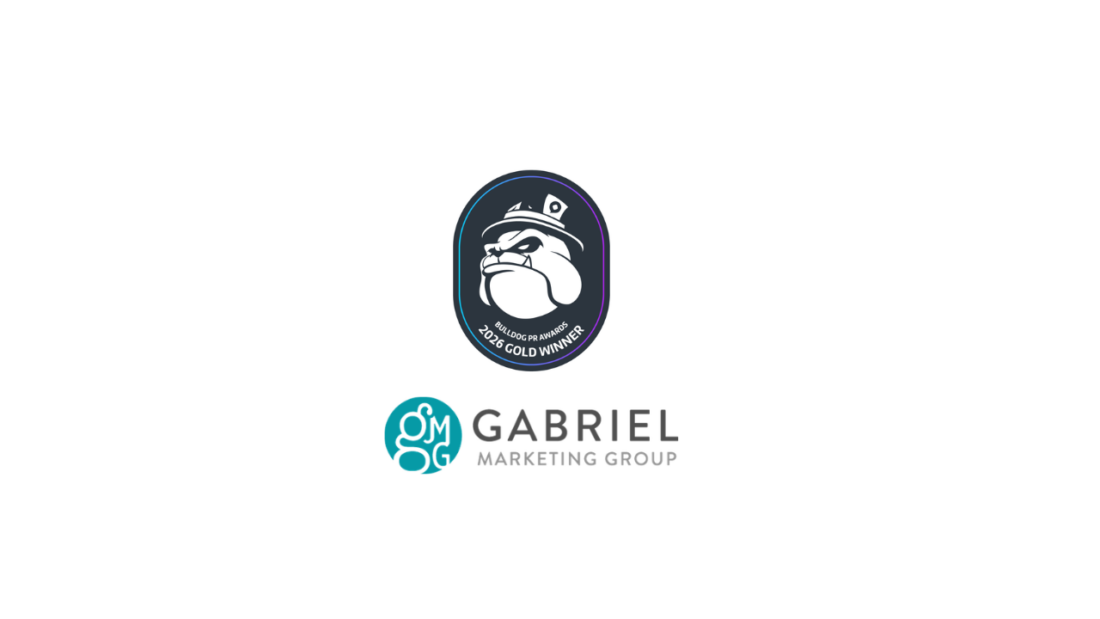 Bulldog PR Awards 2026 Gold Winner badge and Gabriel Marketing Group logo for a post about how PR and AEO work together to build AI visibility.